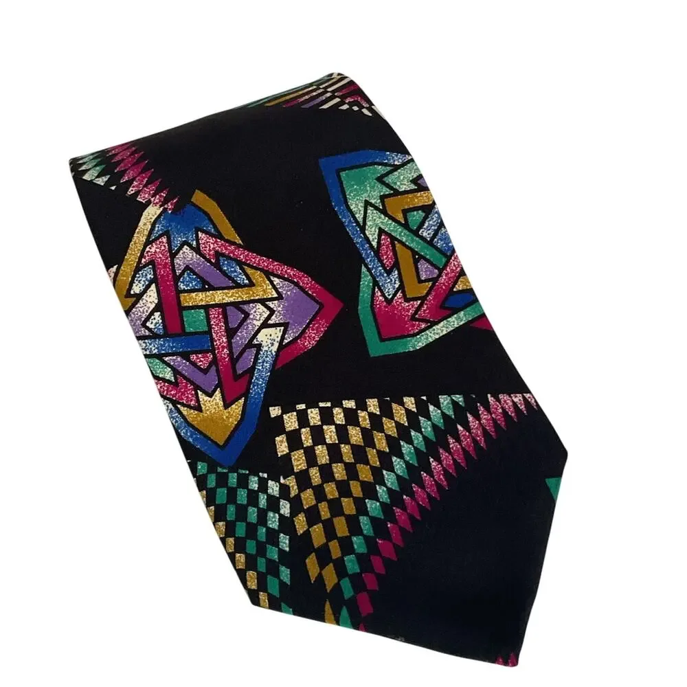 Vintage Bachrach Made in USA Tie Geometric Abstract Pattern 90s All Silk